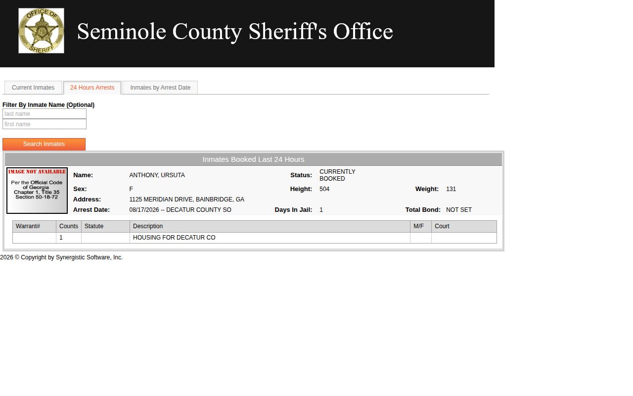 Seminole County 24-hour arrests booking feed
