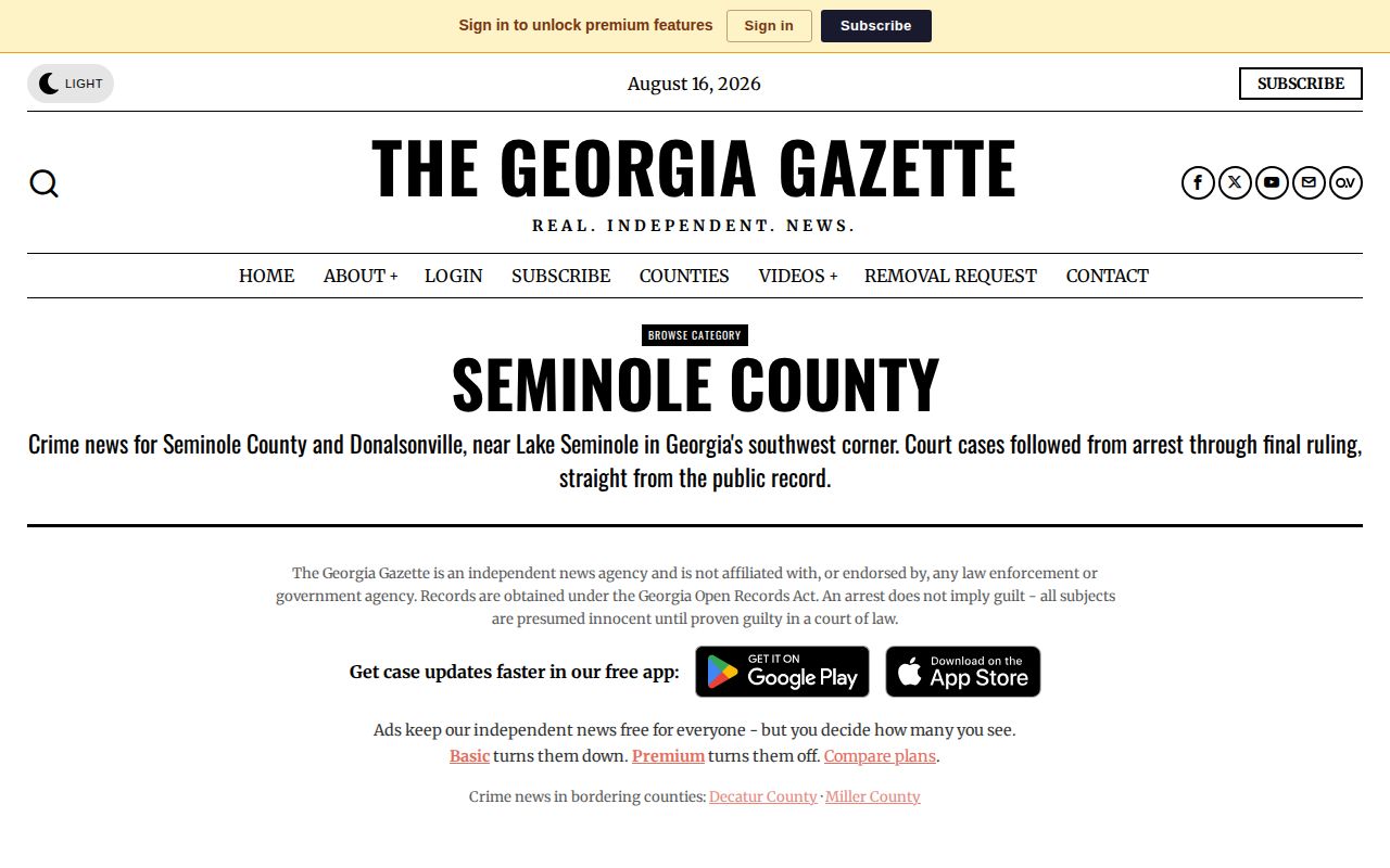 The Georgia Gazette Seminole County secondary crime and booking section