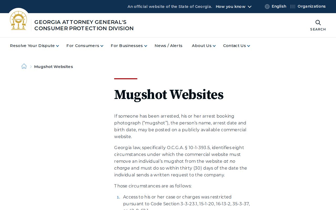 Georgia mugshot law guidance relevant to Seminole County booking records