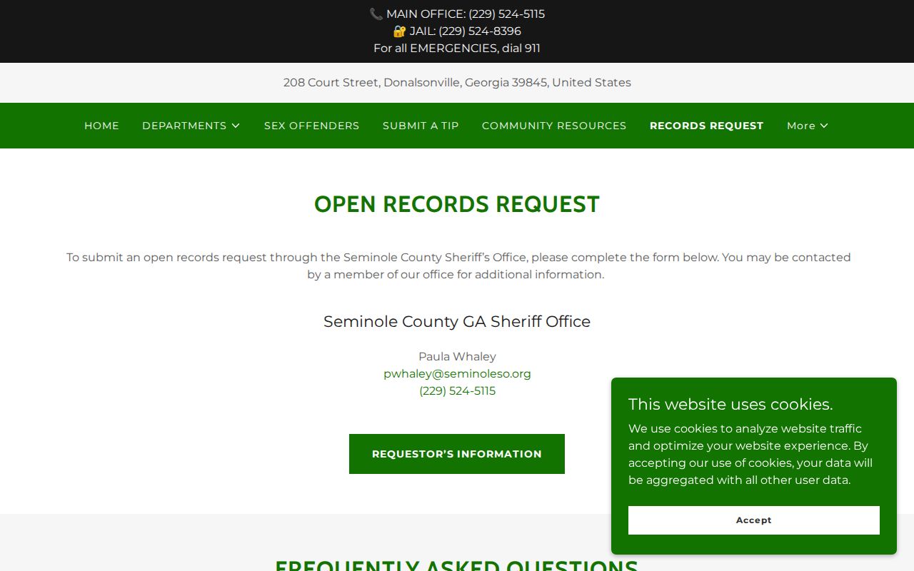 Seminole County sheriff records request page for booking records